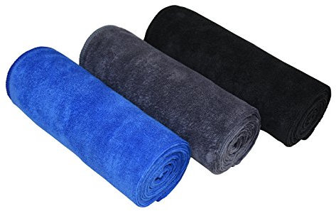 MAYOUTH Microfibre Sports Towels Fast Drying & Absorbent Gym Towel Workout Sweat Towels for Gym Fitness,Yoga, Camping 3-Pack 40cm X80cm, Black + Dark Blue+ Grey