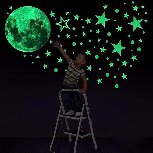 Konsait Leuchtsticker Wandtattoo, 435pcs Leuchtsterne Punkten und Mond Fluoreszierend Wandsticker Wandaufkleber DIY für Schlafzimmer Jungen Mädchen Kinderzimmer