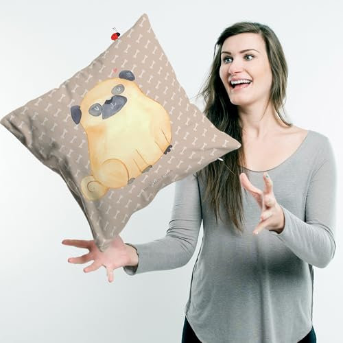 Mr. & Mrs. Panda Sitzkissen Mops - Geschenk, Hundeliebe, Sprüche, knuffig, Kissen 40x40, Sofakissen, Hund, Kissenbezug 40x40, Dekokissen 40x40,