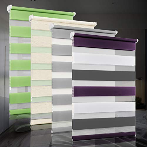 bobodeco Doppelrollo klemmfix ohne Bohren Duo Rollos für Fenster mit Klemmträger, Fensterrollo lichtdurchlässig & verdunkelnd Sichtschutz - Weiß Lila Anthrazit B40 x H130 cm