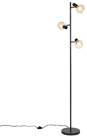 Qazqa Modern Stehleuchte, Stehlampe - Mesh - Kupfer, max. 40W, Geeignet für LED, 3-flammig, 158cm, Ideal als Schlafzimmerlampe und Wohnzimmerlampe