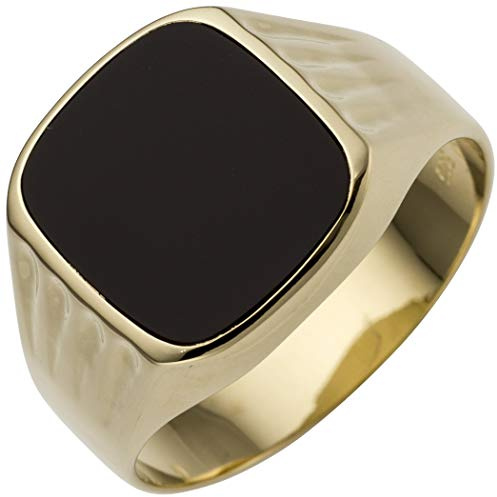 Jobo Herren-Ring breit aus 14 Karat 585 Gold mit Onyx