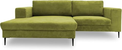 DOMO Collection Modica Ecksofa, moderne L-Form Eckcouch, kleine Ecke, Sofa Eckgarnitur, Cord, grün, 244x173x83 | Longchair links mit breitem Sitzbereich, moderne L-Form aus Cord mit schwarzem Metallfuß, 244 x 173 x 83 cm (BxTxH)
