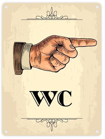 Plaque de direction vintage pour WC avec main vers la droite, beige