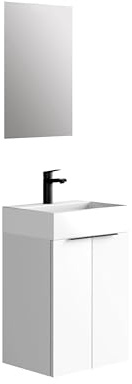 Baikal Set di mobili da bagno 45 cm. Include mobile con lavabo. Melamina 16 mm. Mobile montato. Lavabo da incasso. con specchio a 2 ante, bianco