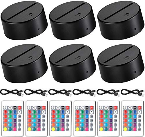 Honoson 6 Pieces 3D Night LED Light Lamp Base 16 Colors LED Display Base with Remote Control and USB Cable, Christmas Light Lamp Display Acrylic for Restaurant Shop(Small,Black)