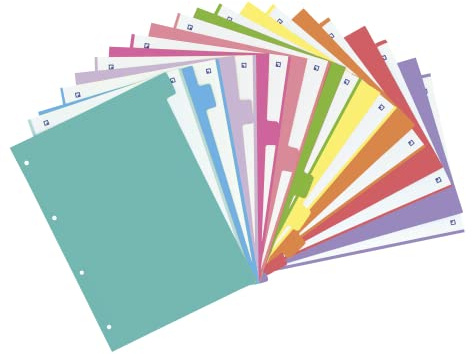 Oxford Strongline, séparateurs A4 Carton pour classeur. 10 positions, 10 couleurs différentes