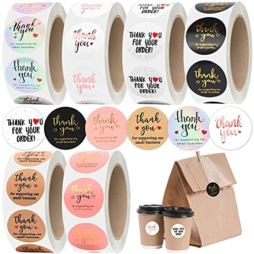 3000Pcs 1Inch Thank You Stickers, 6Rolls Thank You for Supporting My Small Business Stickers Handmand Thank You for Your Order Stickers Labels Packing Supplies for Baking Envelopes Gift Wraps Crafts
