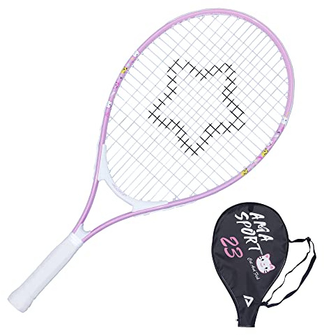 AMA SPORT - AT-BP23 - Pink Cat 23-Inch Junior Tennis Racket (58 cm) - Ergonomic Shape - Beginner Learning Racket - For Children Aged 6 to 8