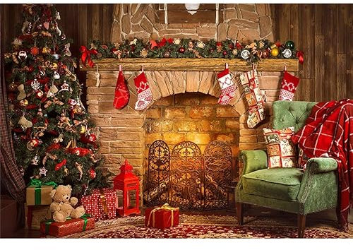 Ci-Fotto Fond Photographie de Noël, 2x1.5m Décors pour Studio Photo, Cheminée Canapé d'arbre de Noël Décoration Bannière Fête à la Maison Fond, Toile de Fond Photographie pour Bébé Enfants