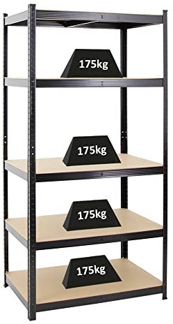 PROREGAL Schwerlastregal Taurus für Gesamtlast 875kg Maße: 180x90x60 Schwarz, Garagenregal Kellerregal Werkstattregal Lagerregal Steckregal