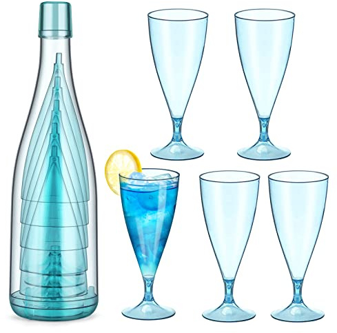 Flûtes à Champagne Plastique 155ml, 5 Pièces Verres à Champagne Reutilisable Gobelets à Vin à Tige, Coupe Champagne Cocktail pour Fêtes De Douche D'anniversaire Mariage Jardin (6,5 x 15cm)