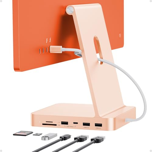 USB C-hubb för iMac, USB-hubbadapter som stöder M.2 NVMe SSD PULWTOP 7 i 1 dockningsstation iMac-tillbehör med 10 Gbps USB C, 3 x USB A, SD/TF-kortläsare, SSD M.2(ingår inte) orange