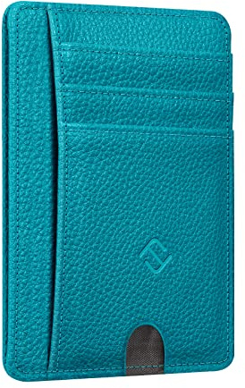 FINTIE Flache Geldbörse Kartenetui, Premium Kunstleder RFID-Blocker Slim Geldbeutel Kreditkartenetui mit ID-Fenster und Schnellzugriff-Fach für Herren Damen, Türkis