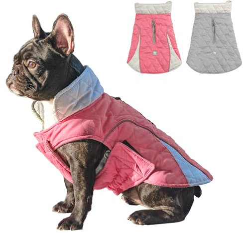 Huntboo Hundemantel, Hundemantel für Kleine Hunde, Hundemantel Winter, Hundemantel Wasserdicht, Winddicht und mit Reflektierenden Streifen, Bleiben Sie Warm und Sichtbar (Rosa,M)