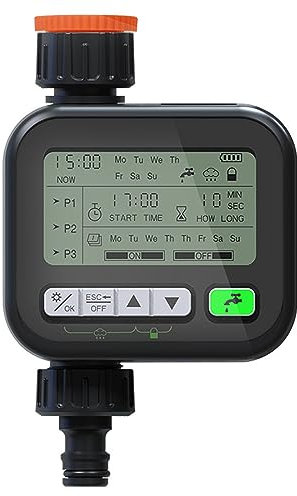 Eiudxue Timer per irrigatore Timer per acqua Timer tubo con sensore automatico pioggia Funzione di blocco per bambini 6 programmi di irrigazione separati Timer rubinetto