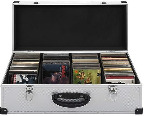 JUNZAI CD-Koffer für 80 CDs, DVD Aufbewahrungsbox, DVD Box, DVD Aufbewahrung, Aufbewahrungskoffer, Cd-aufbewahrung, Aluminium ABS Silbern