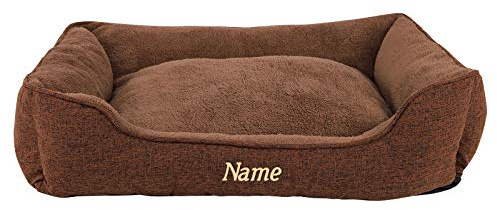lionto Panier Chien Coussin Chien Corbeille Chien Housse Amovible, (M) 90x75 cm Marron (avec nom imprimé)