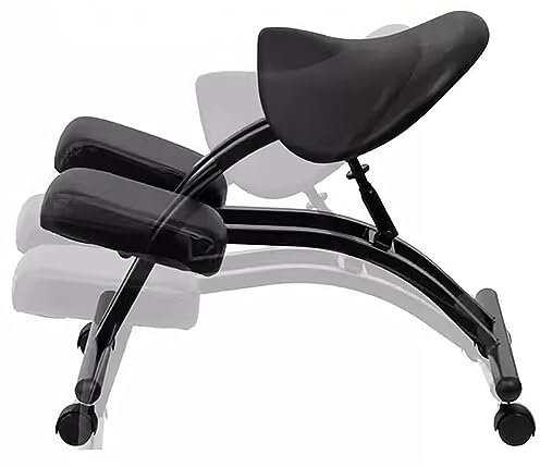 TUJOBA Sattelhocker Sattel Ergonomische Haltung Knienstuhl Einstellbar, Zeichnen von Rollhocker mit Breiter und Dicker Sitzpolsterung, Klassenzimmer/Häuslicher Stahlwinkelsitz