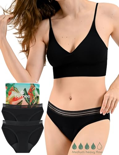 Perioden-Slip | Daytime Bikinig Lace aus Bambus-Viskose | waschbare Perioden-Unterwäsche für mittelstarke Blutung (schwarz, Größe XS bis XXL)
