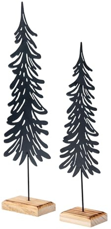 levandeo 2er Set Tanne Deko-Aufsteller Metall Kiefernholz Schwarz Natur Deko Tannenbaum Tischdeko Weihnachtsdeko Weihnachtsbaum Figur Wohndeko