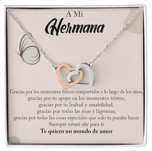 Bramart - Collar para Hermana con Dedicatoria - Corazones Adornados con Zirconia - Idea para Aniversario o Cumpleaños - Plata Rodiada, Oro Blanco 14k Estuche con DEDICATORIA incluido