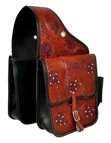 EQUIGEAR Western-Leder-Satteltasche für Pferde | Reitvergnügen Wanderritt geeignet für Reiten und Fassrennen | Satteltasche mit verstellbarem Riemen GRÖSSE: 10X10X3 SA-42
