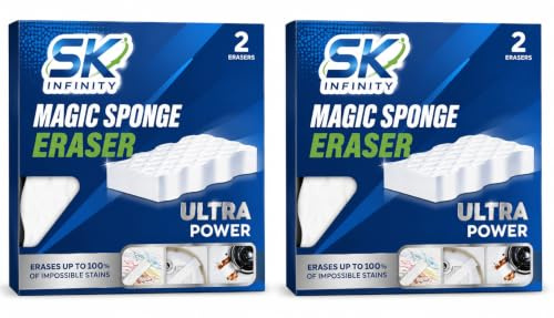 2 esponjas de goma de borrar mágicas Ultra Power | Borra manchas imposibles hasta 100% libre de químicos, esponja multifuncional de larga duración, fácil limpieza para mayor comodidad y brillo sin