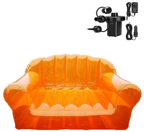 WYEIAHS Klares Aufblasbares Sofa Camping Sofa Aufblasbar Couch Sitzsack Lazy Sofa Sessel Camping-Möbel Hinterhof Seeufer Strand Reisen Camping Mit Elektrischem Inflator (Orange)