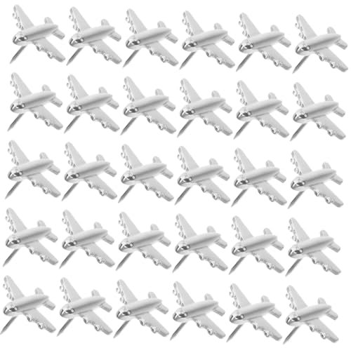 30 Stück Metall Reißnägel Flugzeug Silber für Bilder und Kalender