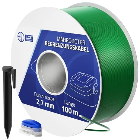 ECD Germany 100 m di Filo di Delimitazione Universale per Tosaerba Robot 350 Picchetti di Terra per Cavi Ø 2,7 mm Rame Stagnato Rotolo di Cavo Perimetrale Compatibile con Gardena Bosch Husqvarna