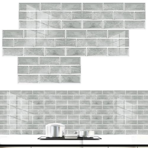 FTISSLY 12 Pcs Azulejos Adhesivos Efecto Ladrillo Revestimiento de Paredes PVC para Cocina Baño Autoadhesivo Pegatinas 30x15cm