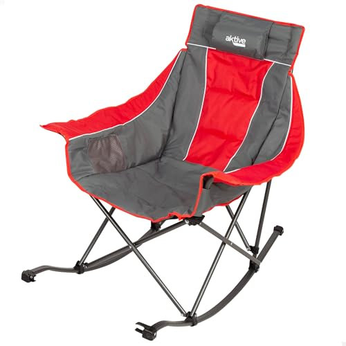AKTIVE - Silla Mecedora Plegable Camping, De Acero y poliéster Acolchado, con Almohada y Bolsillos Laterales, Incluye Funda de Transporte, Balancín, para jardín o Playa (63046)