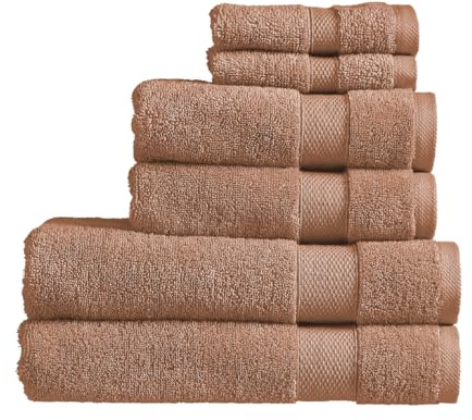 Christy Refresh Bathroom Towel Set | Set of 6 | 2 Bath 2 Hand 2 Face | Quick Dry | Gentle Pastel Tones | Soft Absorbent Shower Towels | 100% Cotton 550GSM | Clay