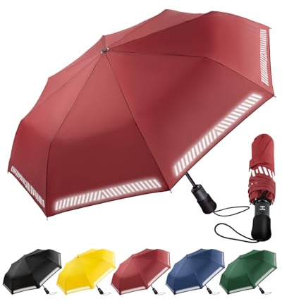 Chakipee Regenschirm Sturmfest Taschenschirm mit Reflexstreifen Umbrella Kompakter Reise Winddichter Automatik Auf und Zu Vordach 8 Rippen für Herren Damen Kinder