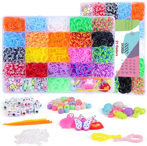 XKDOUS Rubber Band Bracelet Kit, Loom Bracelet Making Kit for Art and Craft, Rubberband Bracelets kit for Kids Ages 6+ 21 Colors 2000+