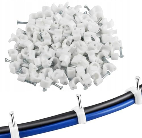 SGERUFZ 200 pcs Fermacavo con Chiodo, Graffette Clip per Cavi, Chiodini, Graffette, Rotondi, Parete, Telaio della Porta, Angoli e Montaggio a Vista