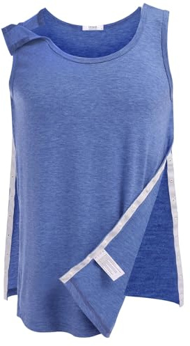 PINSPARK Unisex Post Shoulder Surgery Shirt Workout Tops | Women Snap Access Tank Top Men Recovery Tear Away Chemo Shirts Sleeveless Clothes After Rotator Cuff