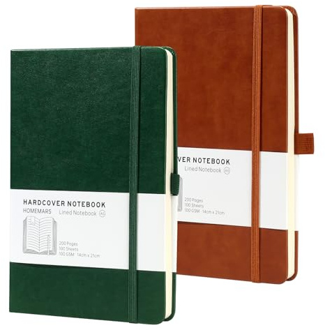 HOMEMARS Notizbuch, Notebook, Notizbuch Blanko a5, Journal buch, Skizzenbuch, Notizblock, Notizbücher a5, 100GSM, 200 Pages, 2 Stück, Blanko Papier,Leder Hardcover,Braun Grün