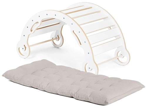 Need Sleep Leo Kletterbogen mit Kissen für Kinder Klettergerüst Indoor MDF Kinderwippe Holz Wippe Montessori Spielbogen Holzspielzeug Klettern Balance Weiß (Hellgrau, XL)