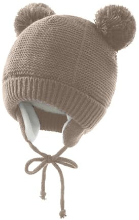 Amxleh Babymütze, für Jungen und Mädchen, gestrickte Hündchen für Babys und Kleinkinder, mit Fleece-Futter, Winter Baby Kinder Gestrickte Doppelfell Ballmütze Beanie Mütze Gehörschutzmütze