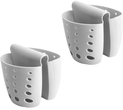 Alipis Organizer Da Lavello Porta Spugna Ventosa in Plastica Grigia, Griglia Da Cucina Non Perforata a 2 Scomparti Per Cucina e Bagno, Set 2 Pezzi Cestini Portaoggetti Per Lavello e Sbucciatore
