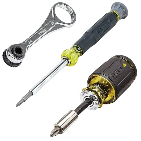 Klein Tools 85515 3-Piece Multi-Bit Impact Screwdriver Set with 8-in-1 Stubby, Mini Ratchet and 4-in-1 Electronics Screwdriver