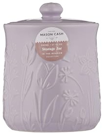 Mason Cash In the Meadow Small Storage Jar 800ml Embossed Floral Design, Durable Stoneware, Airtight Lid – Ideal for Tea, Coffee, Sugar, Rice – Classic Kitchen Storage