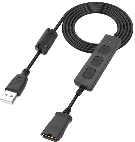 XMSJSIY USB Type A Plug to QD(Quick Disconnect) Headphones Cable 1.5M/4.9FT | USB A to QD (Quick Disconnect) Cable with Volume & Mic Mute Control for PC Laptop Headset