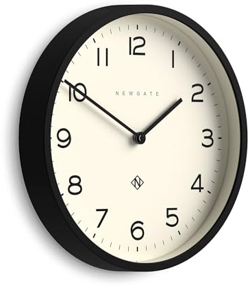 NEWGATE® Number Four Echo Wanduhr | Moderne runduhr | 30cm | Schwarz | Leicht lesbare Zahlen | Ideal für küche, Wohnzimmer oder büro