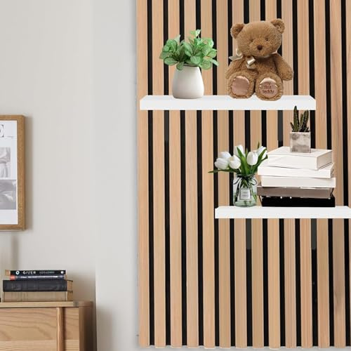 XQZMD Wandorganizer für Akustikpaneele, Metall Schwebende Wandregale für Wandorganizer, DIY Wandregal für Küche, Büro, mehr, Montage ohne Bohren (Weiß, 25×10cm)
