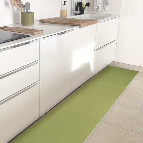 OLIVO.shop - Alfombra de cocina enrollable de PVC, por metro, lavable, antideslizante, color verde salvia (50 x 200 cm)