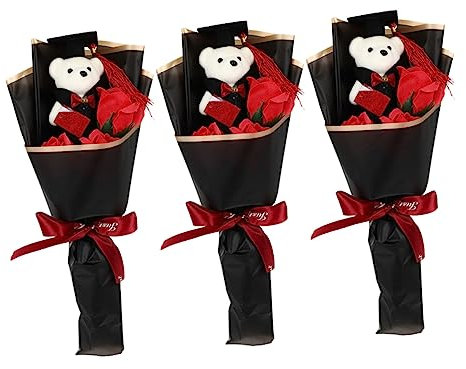 HOLIDYOYO 3piezas Ramo De Flores De Jabón Oso De Peluche Adorable para Graduación De para Clase Decoraciones De Ceremonia