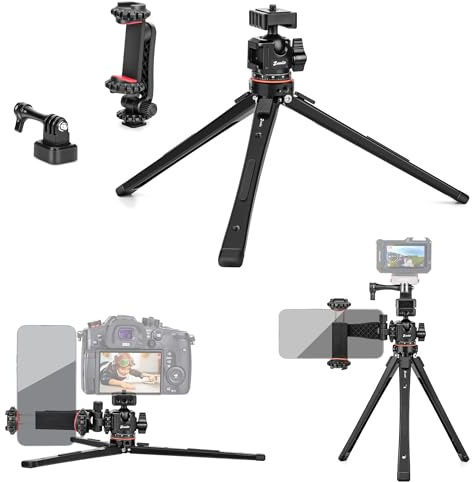 Zeadio Universal Heavy Duty Metal Tripod Kit-with 360° Ball Head, Phone Holder & Action Camera Adapter, Phone/Camera Stand for Filming, YouTube, Vlogs, Travel, other outdoor events etc